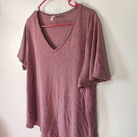 Jessica Simpson Womens Flutter Sleeve V Neck Tee Mauve Rum Raisin XXL Soft Relax - Picture 2 of 8